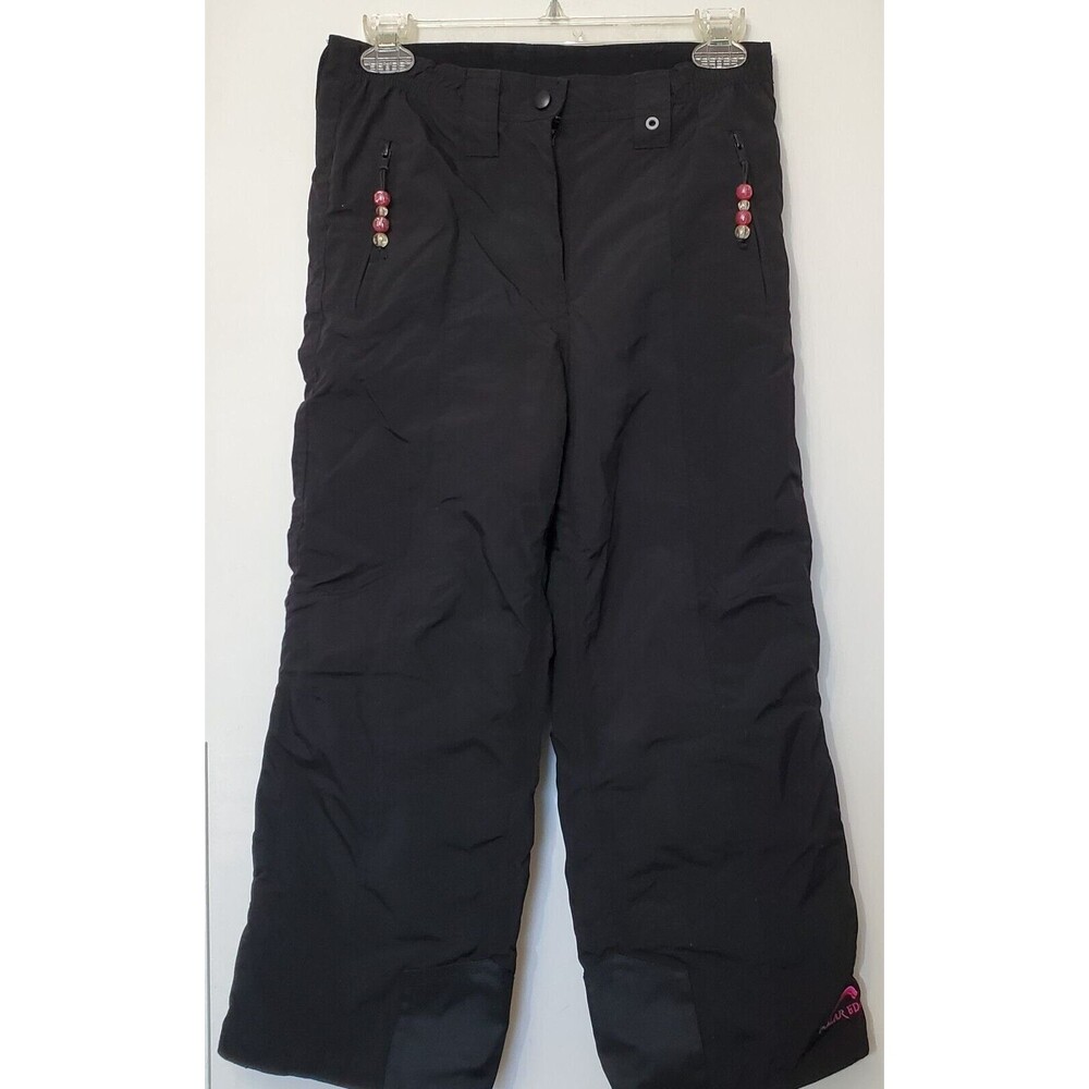 Polar Edge Ski Snow Pants Girls Med 8-10 Black Elastic Inner Leg Bead Zipper Tab